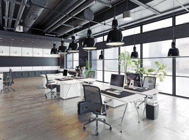 Modern rahat çatı ofis iç. 3D render