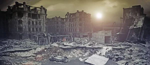 Kıyamet city günbatımı. Yaratıcı 3d çizim