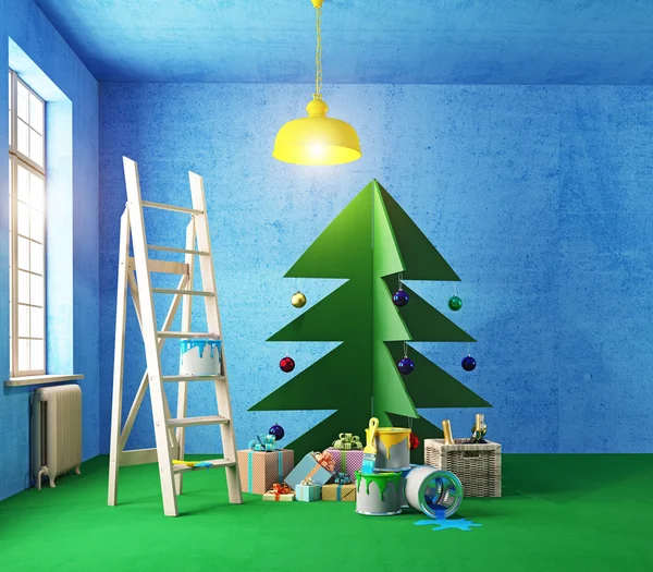 Plywood Christmas tree interior — Stock Photo, Image