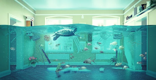 Underwater  flooding interior — Stock Photo, Image