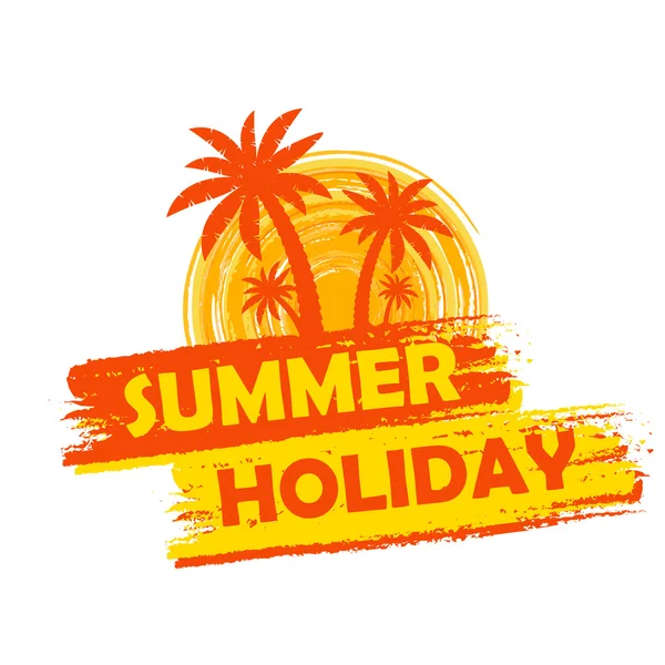 Vacaciones de verano con palmeras y signo de sol, amarillo y naranja dibujado —  Fotos de Stock