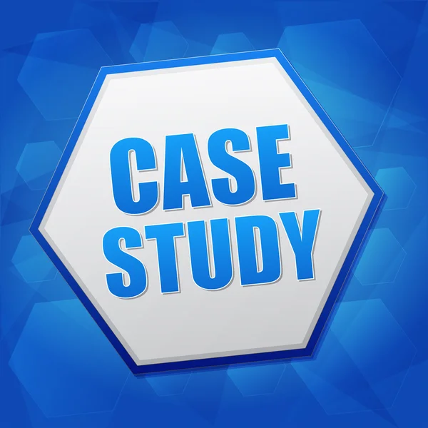 Case study in hexagon over blue background, flat design — Stock Photo, Image