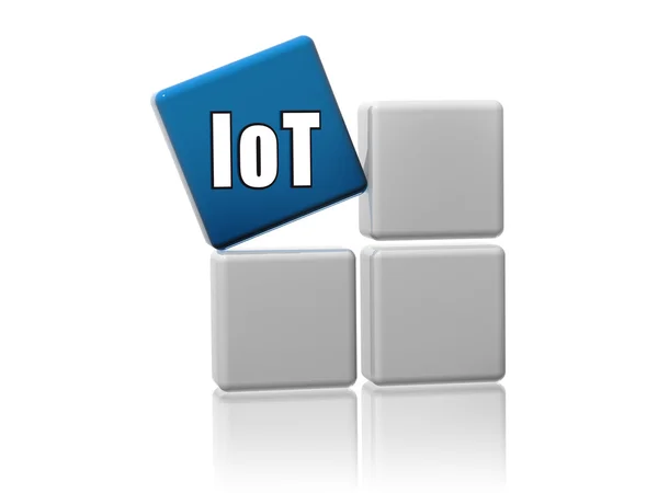 Iot - internet des objets en cube bleu sur les boîtes — Photo