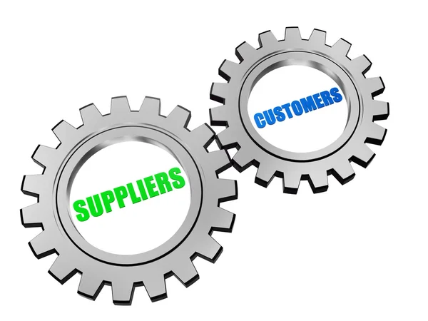 Suppliers and customers in silver grey gears — Stock Photo, Image