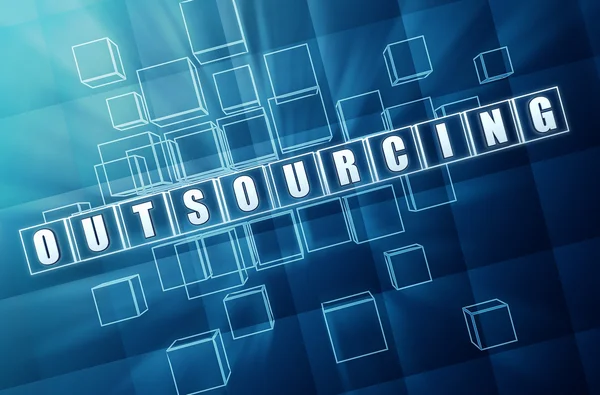 Outsourcing i blått glas kuber 3d illustration — Stockfoto
