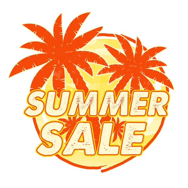 Sommar försäljning med palms skyltar, runda ritade etikett — Stockfoto