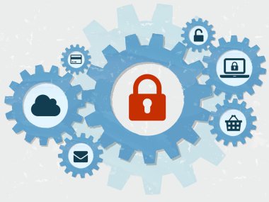 Internet güvenlik, asma kilit ve teknoloji ayetlerine grunge düz d