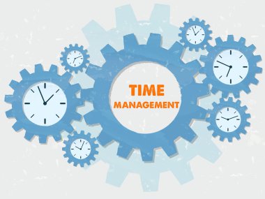 grunge düz tasarım dişlileri, vektör saatler ile zaman yönetimi