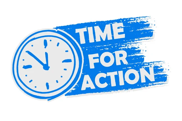 Time for action with clock, blue drawn banner with sign, vector — Stock Vector