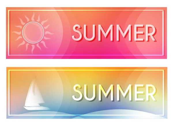 Verão com bandeiras de sol e barco, vetor —  Vetores de Stock