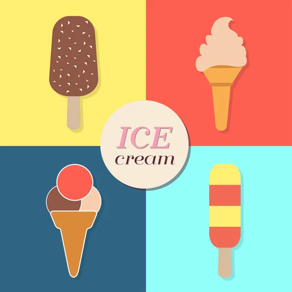 Ice cream, summery retro label, flat design, vector — Stock Vector