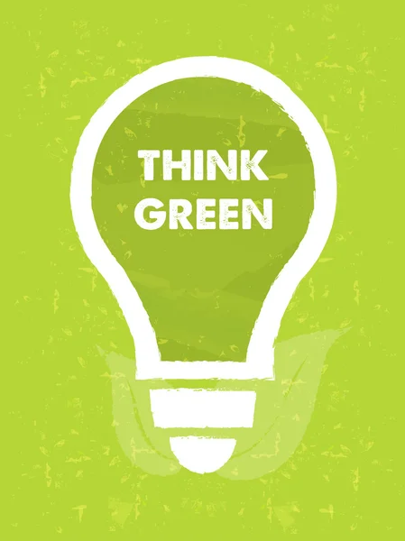 Pensare verde nel simbolo lampadina con segno foglia sopra grunge verde indietro — Vettoriale Stock