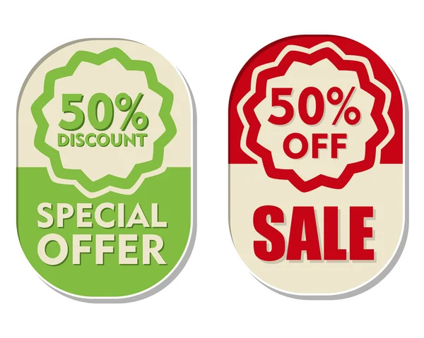 50 pour cent de réduction, vente et offre spéciale, deux elliptique — Image vectorielle
