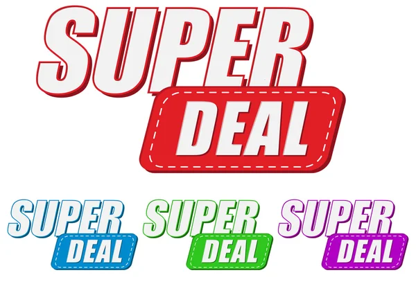 Super deal, four colors labels, vector — Stock Vector