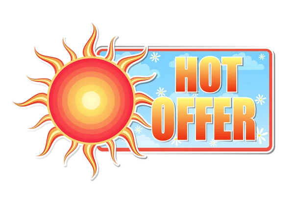 Hot offer in label with sun, vector — Stock Vector