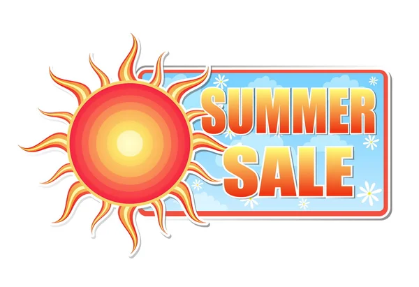 Summer sale in label with sun, vector — Stock Vector