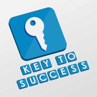 key to success and key sign, flat design blocks, vector clipart
