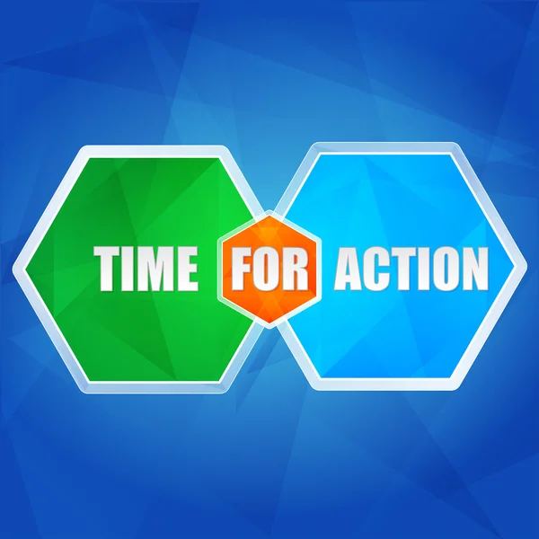 Time for action in hexagons, flat design, vector — Stock Vector