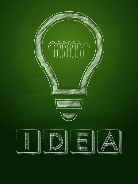 Idea and light bulb sign over green blackboard, vector — Stock Vector