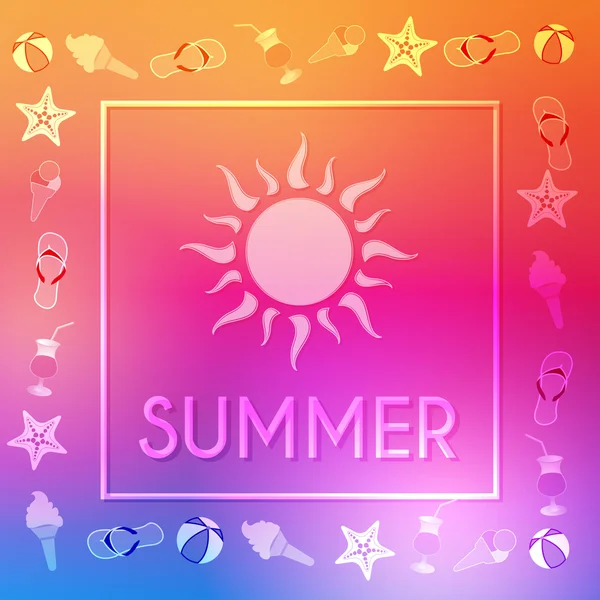 Verão com sol e símbolos de verão em armação, vetor —  Vetores de Stock