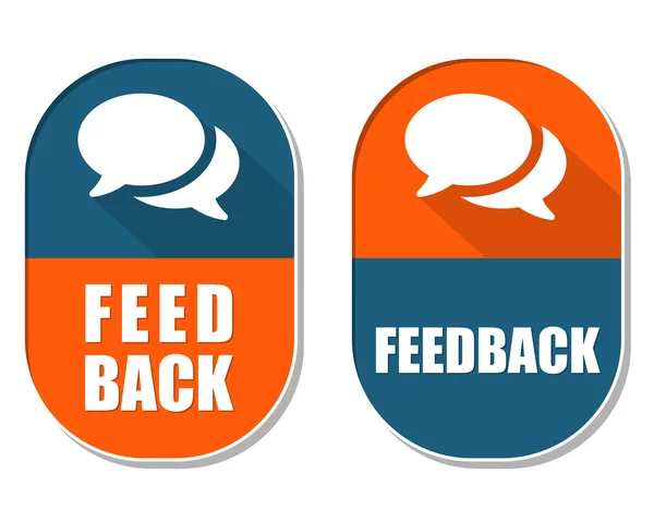 Feedback and speech bubbles signs, two elliptical labels, vector — Stock Vector