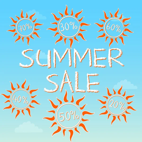 Summer sale with different percentages in suns, vector — Stock Vector