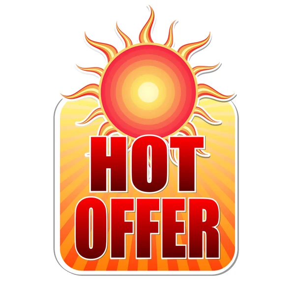 Summer hot offer in label with sun, vector — Stock Vector