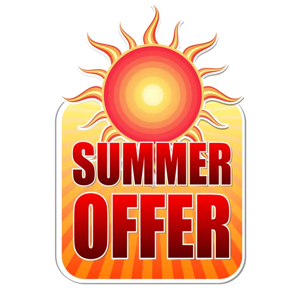 Summer offer in label with sun, vector — Stock Vector