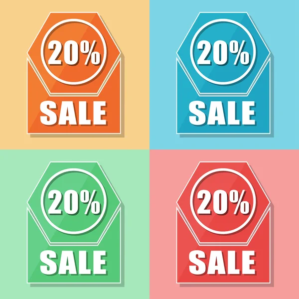 20 pourcentages de vente, quatre icônes web couleurs, vecteur — Image vectorielle