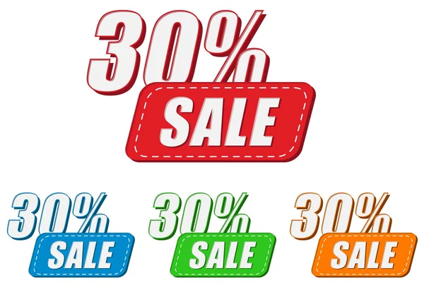 30 porcentagens venda, quatro cores rótulos, vetor — Vetor de Stock