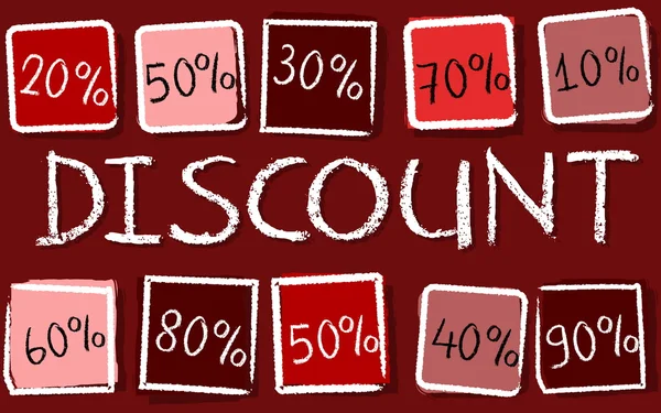 Sconto e percentuali in piazze - etichetta rossa retrò, vettore — Vettoriale Stock