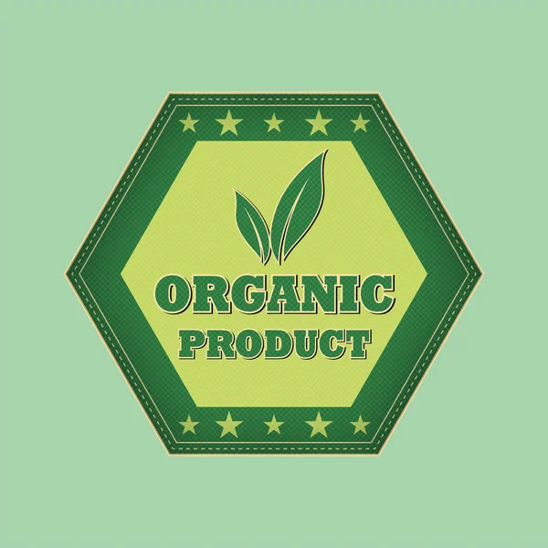 Produs organic și semn de frunze - etichetă verde retro, vector — Vector de stoc