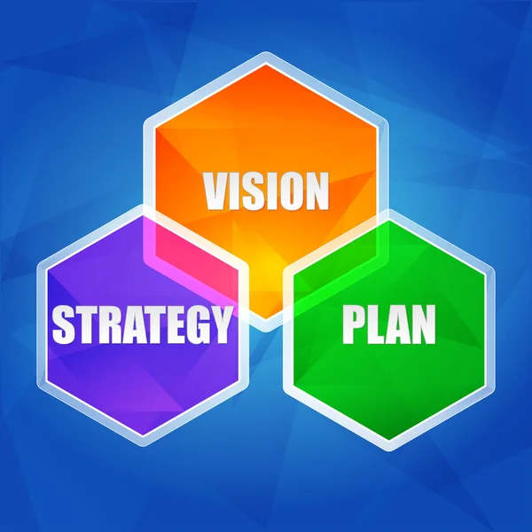 Видение, стратегия, план в шестиугольниках, плоский дизайн, вектор — стоковый вектор