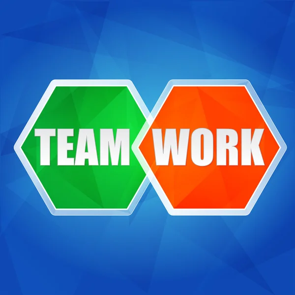 Teamwork in hexagons, flat design, vector — Stock Vector