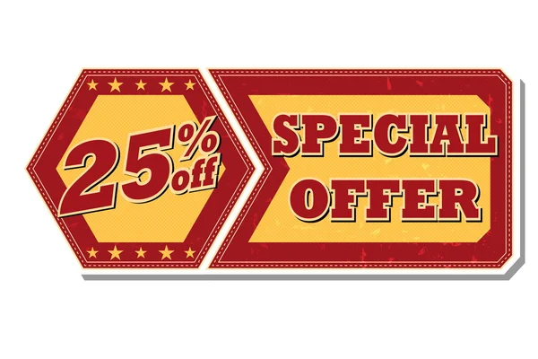 25% off offerta speciale - etichetta retrò, vettore — Vettoriale Stock