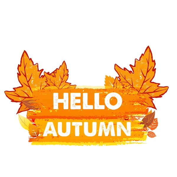 Hola otoño con hojas, banner dibujado, vector — Vector de stock