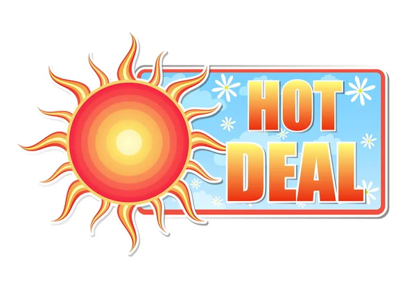 Hot deal in label met zon, vector — Stockvector