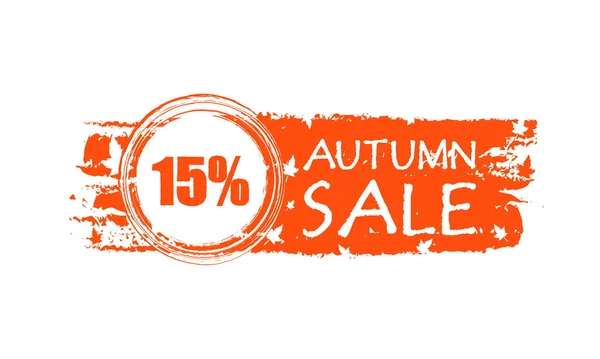 Venta otoño banner dibujado con 15 porcentajes y hoja de otoño, vect — Vector de stock