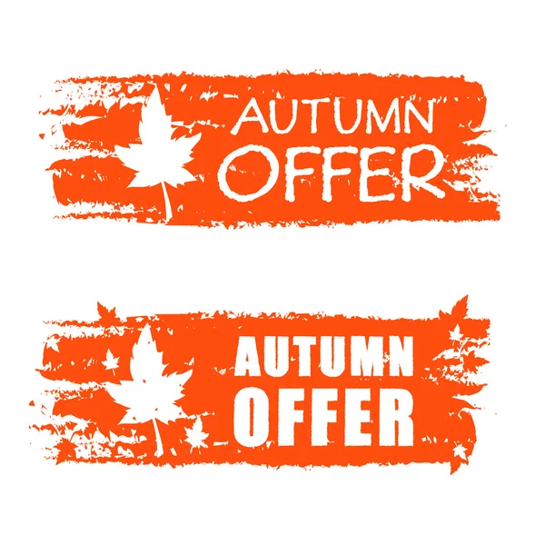 Autumn offer drawn banner with fall leaf, vector — Stock Vector