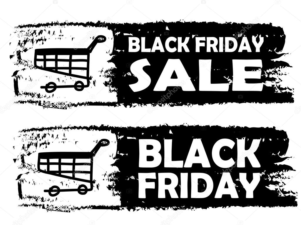 Black friday - drawn banner with cart, vector