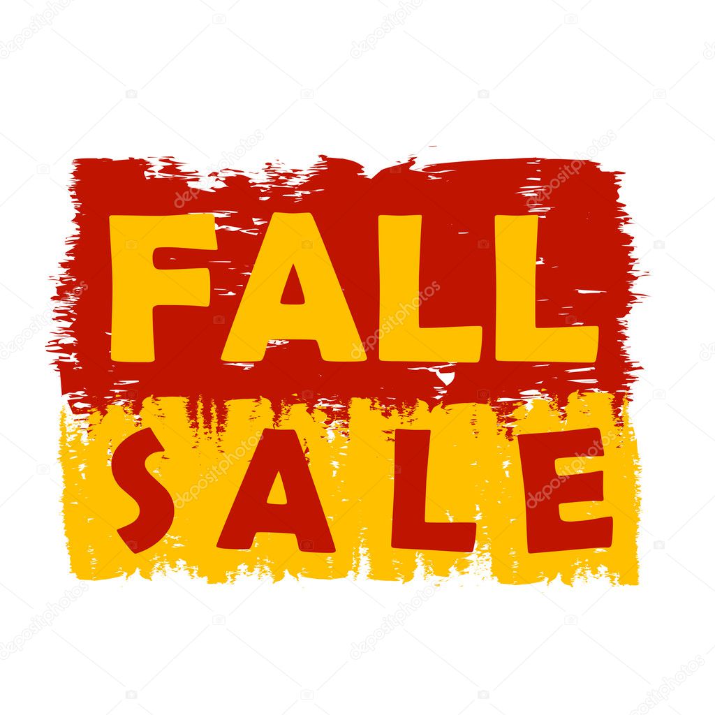 fall sale, yellow and brown drawn label, vector