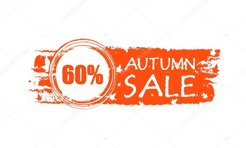 autumn sale drawn banner with 60 percentages and fall leaves, ve