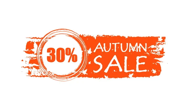 Autumn sale drawn banner with 30 percentages and fall leaves, ve — Stock Vector