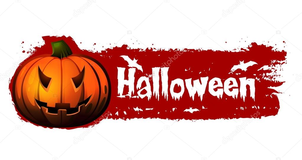 halloween banner with pumpkin and bats, vector