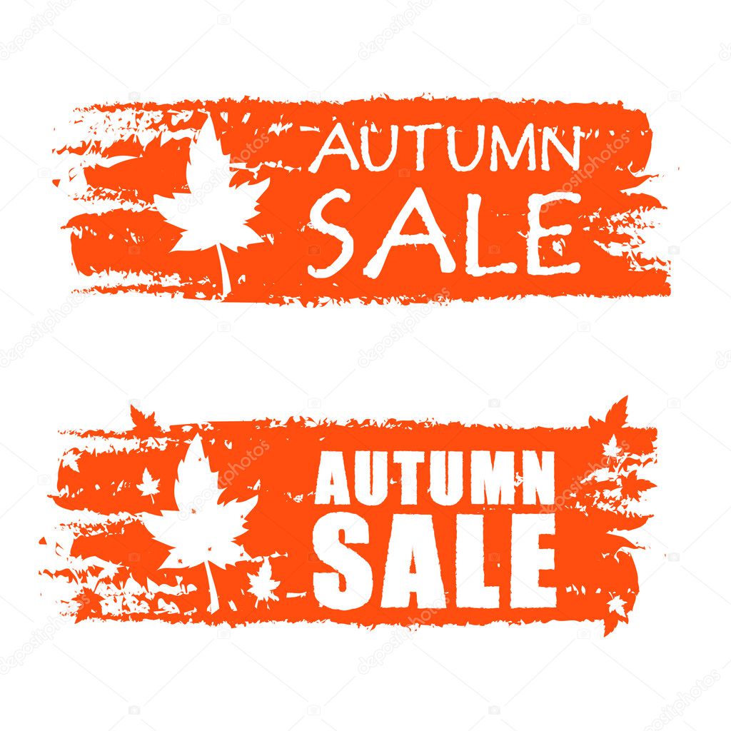 autumn sale drawn banners with fall leaf, vector