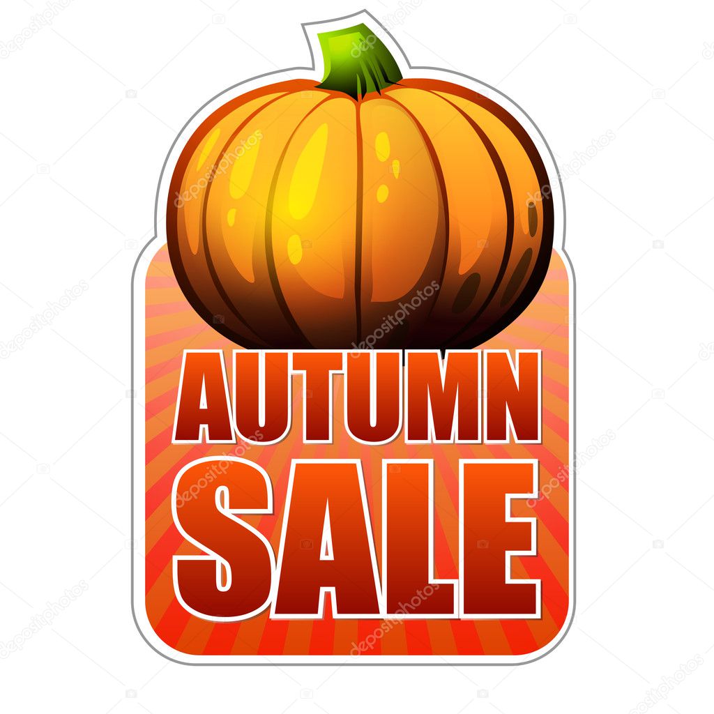 autumn sale label with fall pumpkin, vector