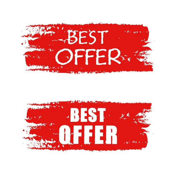 Best offer on red drawn banner, vector — Stock Vector