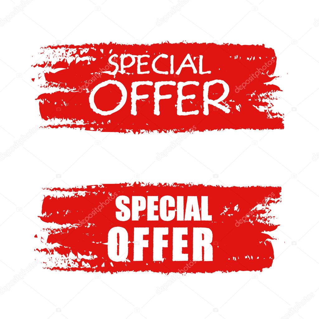 special offer on red drawn banner, vector