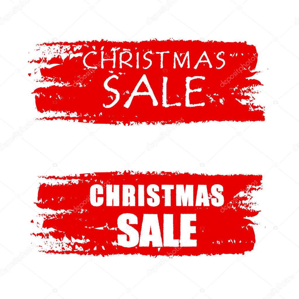 christmas sale on red drawn banners, vector