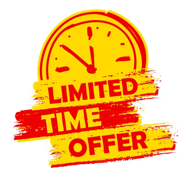 Limited time offer with clock sign, yellow and red drawn label — Stock Photo, Image